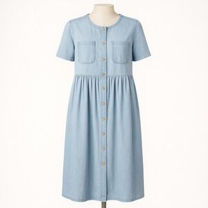 Vtg Fads Denim Button Midi Dress Pockets Light Blue M Boho Indie Western Y2K 90s